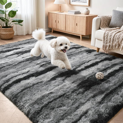 Zentavio 5x8 Area Rugs for Bedroom Fluffy Rugs for Living Room Carpet Large Fuzzy Soft Shag Aesthetic Plush High Pile Gray Throw Rug for Nursery Kids Room Dorm Waved Grey