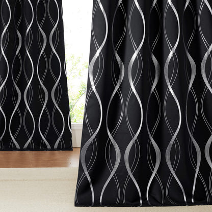 NICETOWN Grey Blackout Striped Pattern Curtains for Living Room, 52 x 84