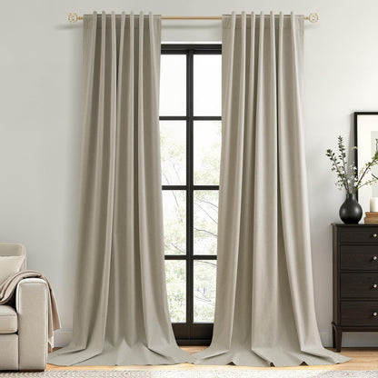 Guken Cream Linen Blackout Curtains 84 Inch Length 2 Panels Set for Living Room Bedroom Back Tab Thermal Insulated 100% Black Out Drapes Room Darkening Window Curtain Ivory Natural Beige