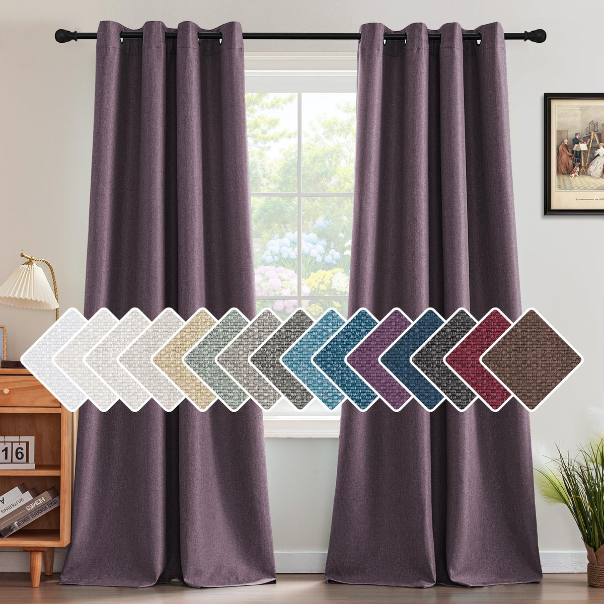 H.VERSAILTEX Linen Blackout Curtain 84 Inches Long for Bedroom/Living Room Thermal Insulated Grommet Linen Look Curtain Drapes Primitive Textured Burlap Effect Window Drapes 1 Panel - Heather Ivory