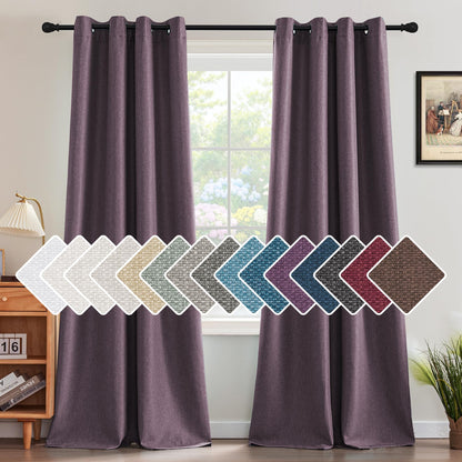 H.VERSAILTEX Linen Blackout Curtain 84 Inches Long for Bedroom/Living Room Thermal Insulated Grommet Linen Look Curtain Drapes Primitive Textured Burlap Effect Window Drapes 1 Panel - Heather Ivory