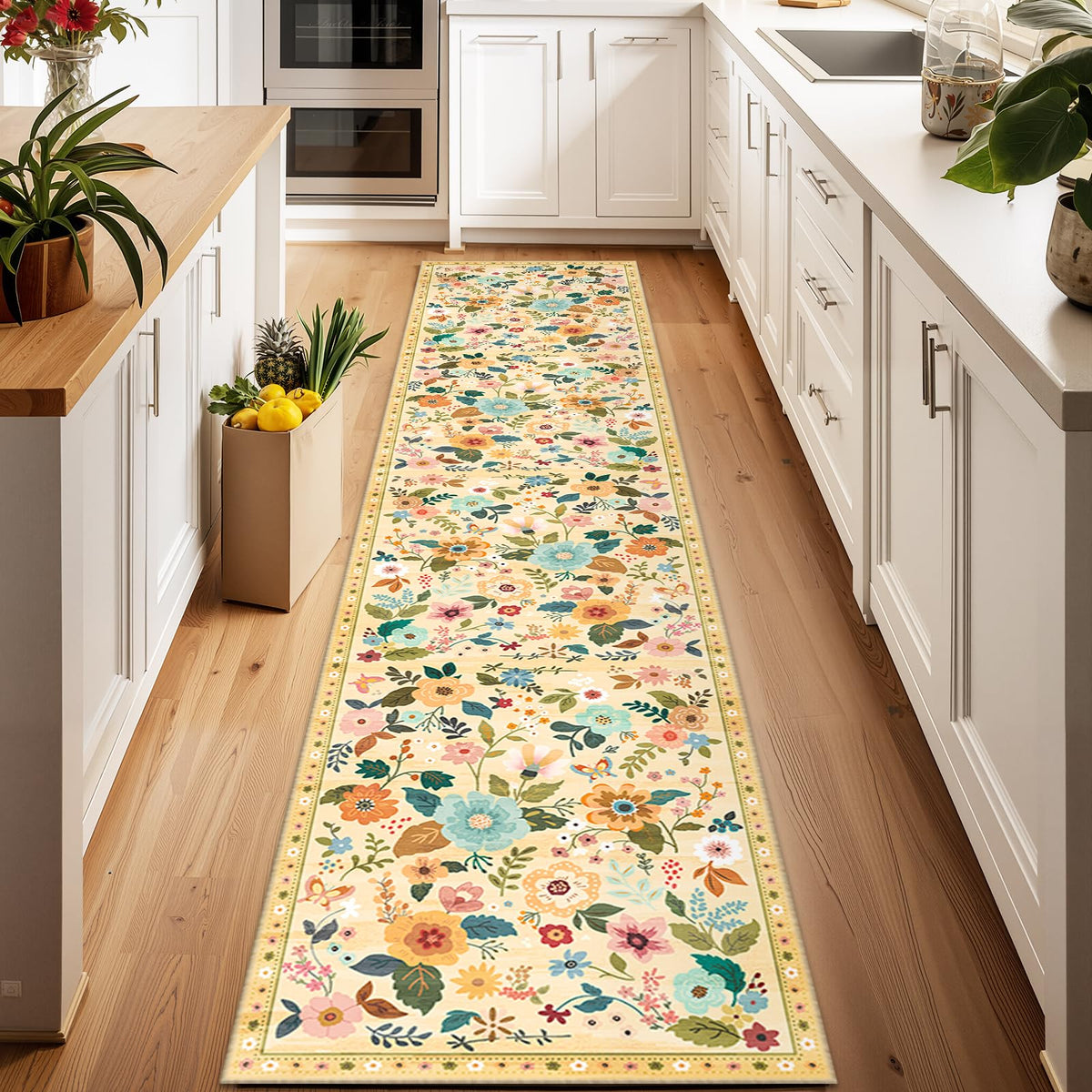 RELEANY Floral Washable 5x7 Area Rugs Pink