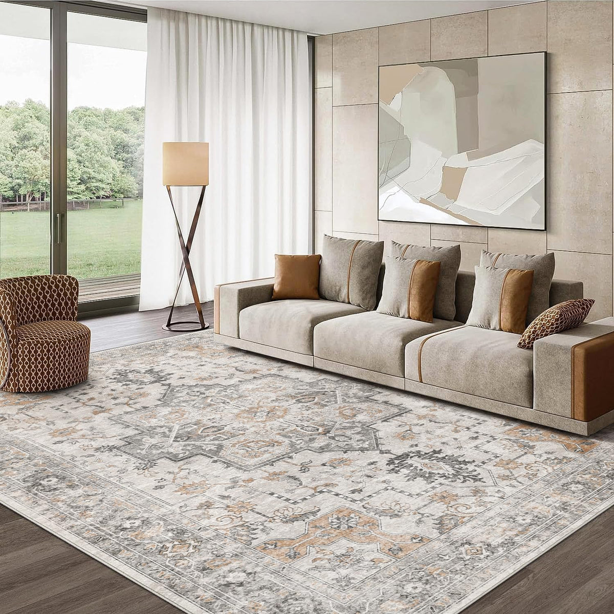 GENIMO 8x10 Washable Area Rugs for Living Room, Non Slip, Taupe Brown