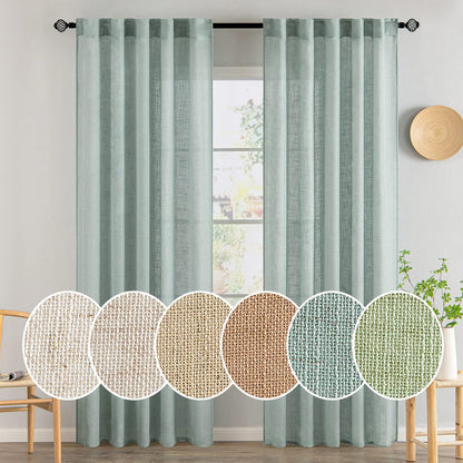 MIULEE Natural White Linen Curtains 52x84 Inch Long for Bedroom Living Room