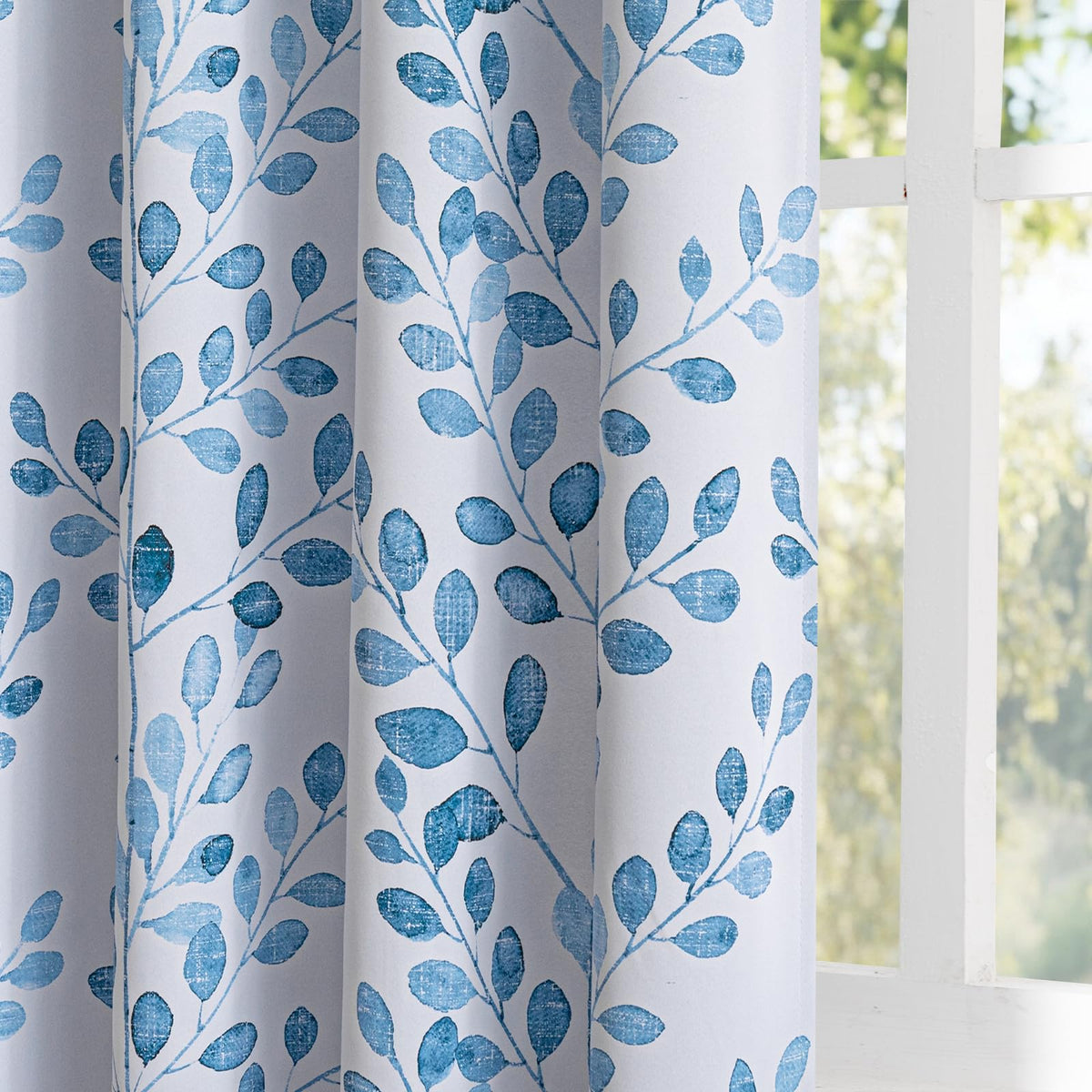 MYSKY HOME Grey Leaf Curtains 63 Inch Length for Bedroom Grommet 2 Panels