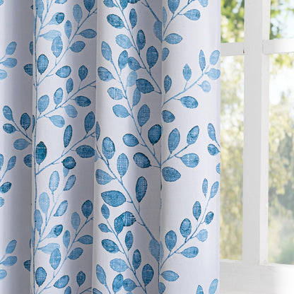 MYSKY HOME Grey Leaf Curtains 63 Inch Length for Bedroom Grommet 2 Panels