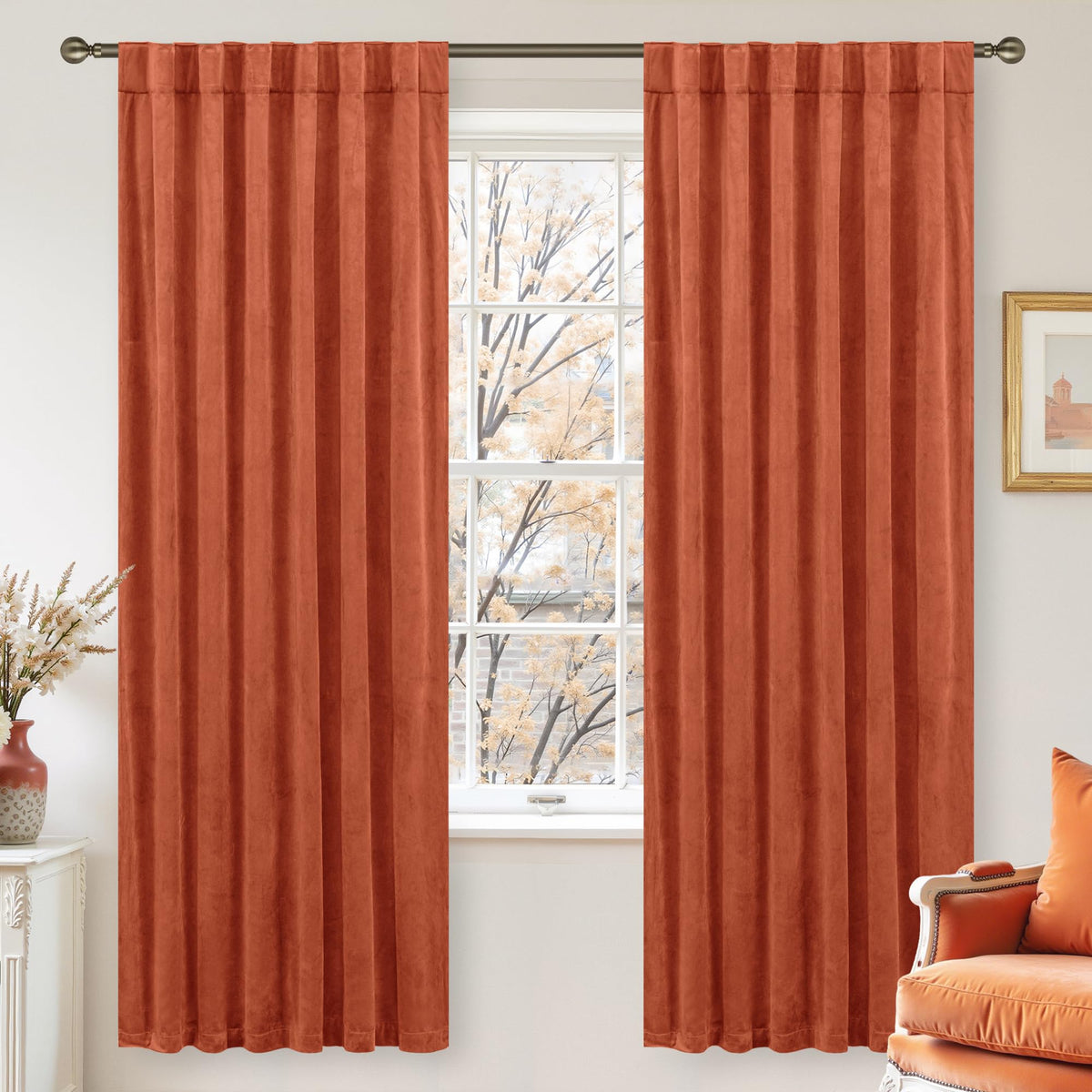 LAMIT Olive Green Velvet Curtains 84 Inch Length for Living Room, 2 Panels