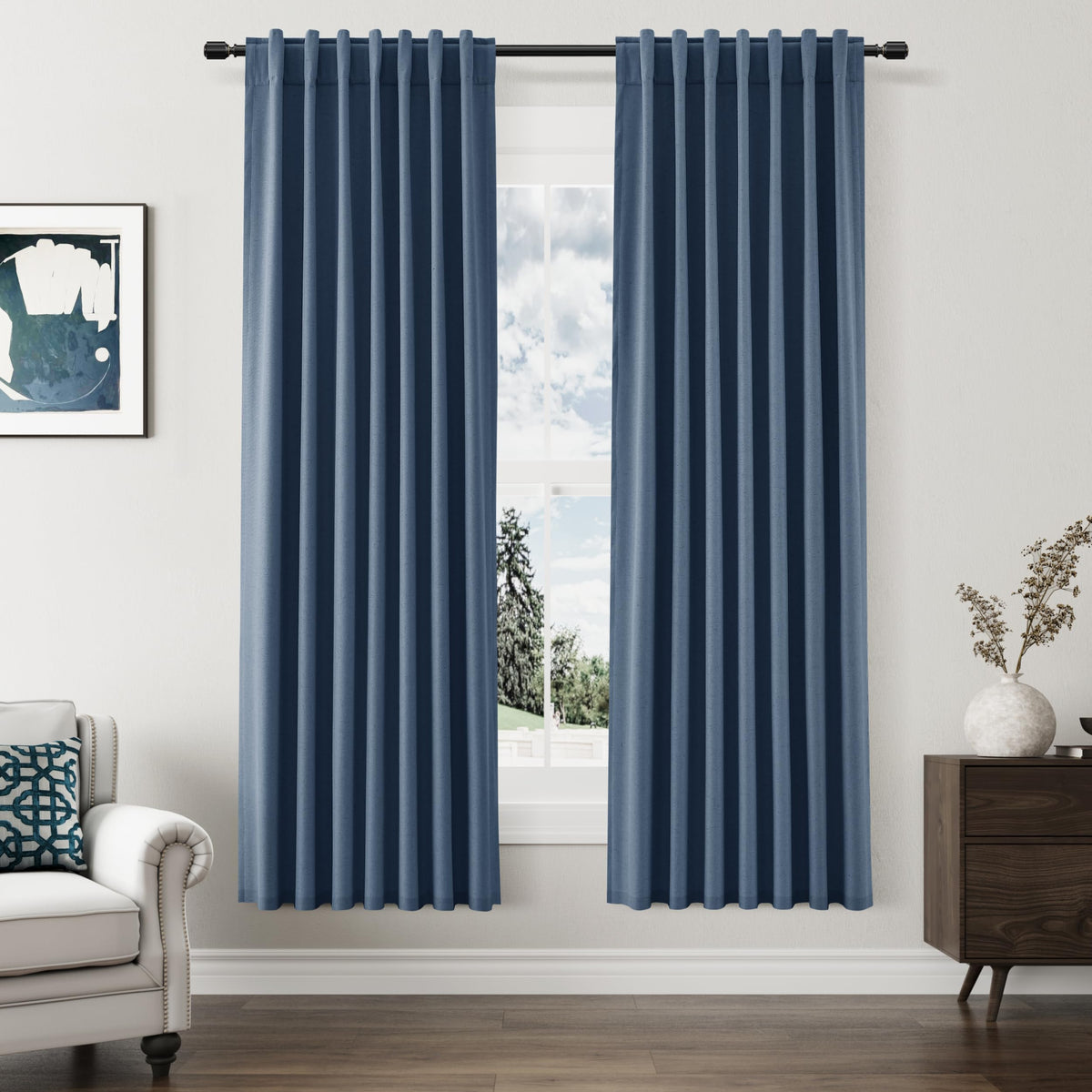 Guken Cream Linen Blackout Curtains 84 Inch Length 2 Panels Set for Living Room Bedroom Back Tab Thermal Insulated 100% Black Out Drapes Room Darkening Window Curtain Ivory Natural Beige