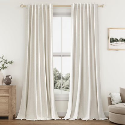 Guken Cream Linen Blackout Curtains 84 Inch Length 2 Panels Set for Living Room Bedroom Back Tab Thermal Insulated 100% Black Out Drapes Room Darkening Window Curtain Ivory Natural Beige
