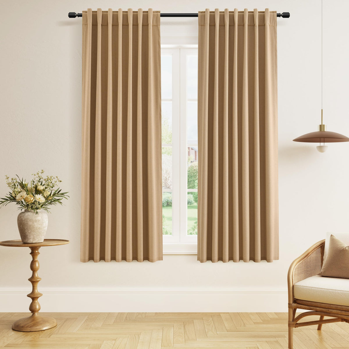 Guken Cream Linen Blackout Curtains 84 Inch Length 2 Panels Set for Living Room Bedroom Back Tab Thermal Insulated 100% Black Out Drapes Room Darkening Window Curtain Ivory Natural Beige