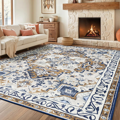 Rugflix 8x10 Area Rug for Living Room, Washable Navy Blue Dark Black Carpet