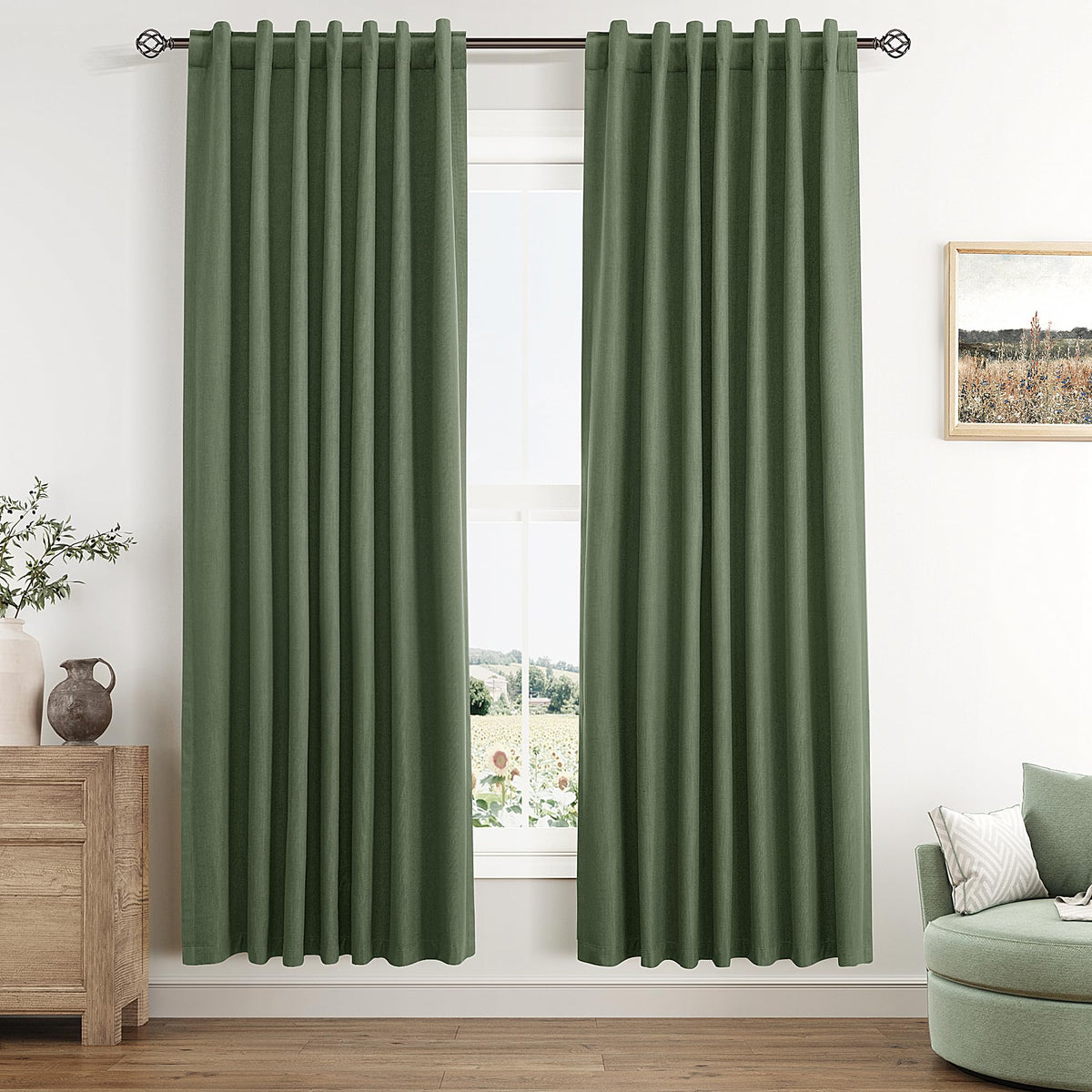 Guken Cream Linen Blackout Curtains 84 Inch Length 2 Panels Set for Living Room Bedroom Back Tab Thermal Insulated 100% Black Out Drapes Room Darkening Window Curtain Ivory Natural Beige