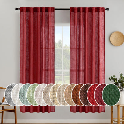 MIULEE Natural White Linen Curtains 52x84 Inch Long for Bedroom Living Room