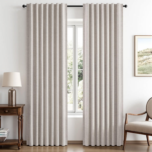 MIULEE 100% Blackout Linen Curtains for Bedroom 42 x 84 Inch Ivory 2 Panels
