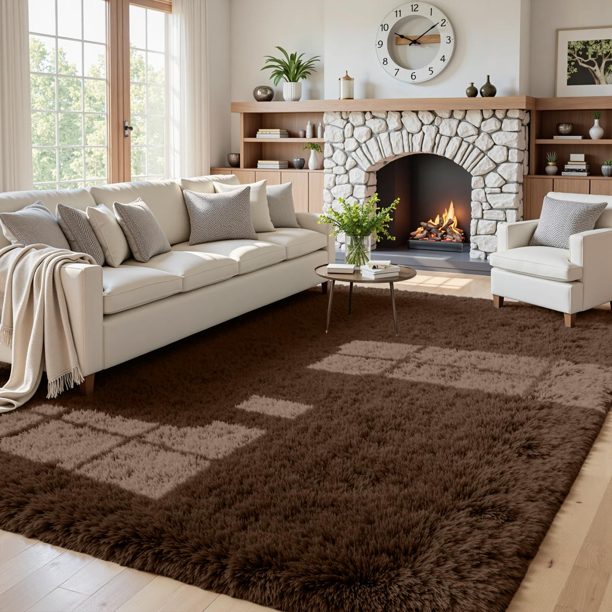 8x10 Fluffy Shag Area Rugs for Living Room Bedroom: Soft Plush Carpet Grey