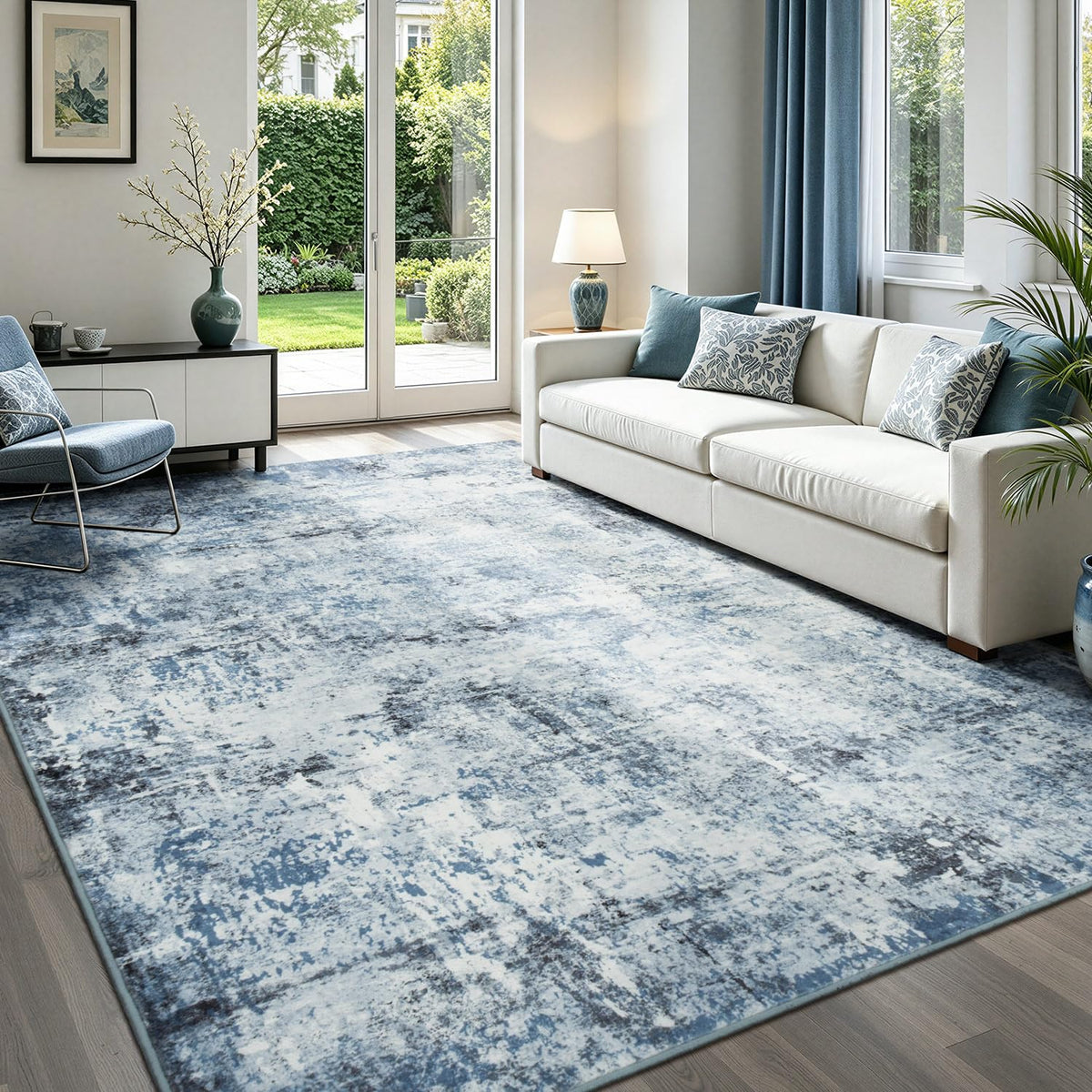 Rugflix 8x10 Area Rug for Living Room, Washable Navy Blue Dark Black Carpet