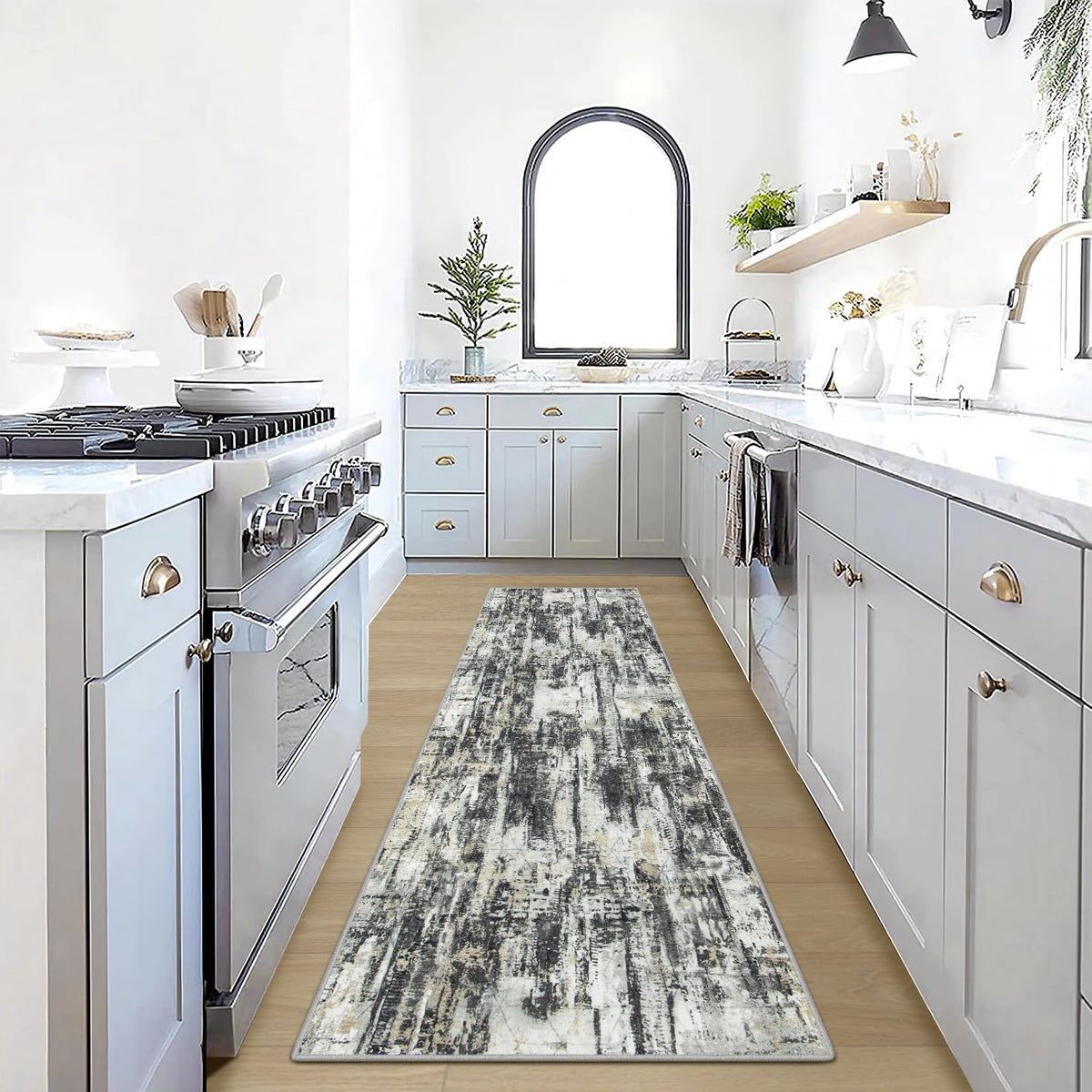 8x10 Area Rugs for Living Room: Washable Abstract Black Grey Gold Carpet