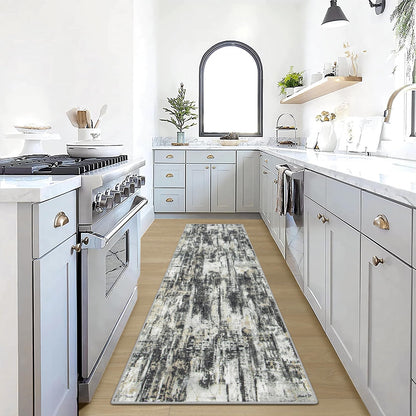 8x10 Area Rugs for Living Room: Washable Abstract Black Grey Gold Carpet