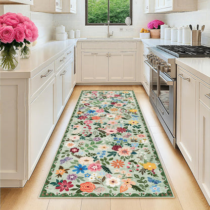PLHXFR 8x10 Area Rug Living Room: Floral Washable Boho Carpet Dark Green