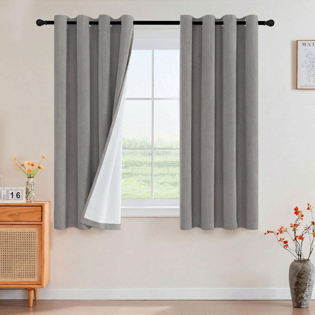 PrinceDeco Natural Linen Curtains 100% Blackout Linen Curtains for Bedroom Full Blackout Curtains 84 Inches Long Living Room Thermal Insulated Light Blocking Curtain Drapes White Backing, 2 Panels