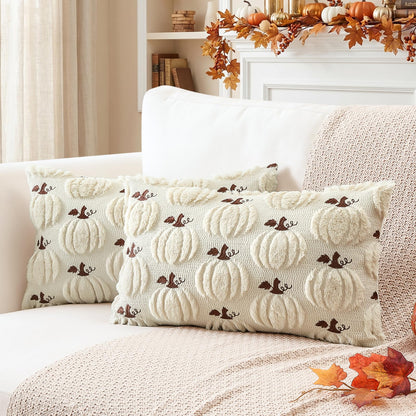 Artscope Fall Pumpkin Throw Pillow Covers 18x18 Set of 2, Autumn Soft Plush Faux Fur Decoration Cushion Covers for Thanksgiving Holiday Couch Sofa Bedroom Home Decor-Mustard Yellow
