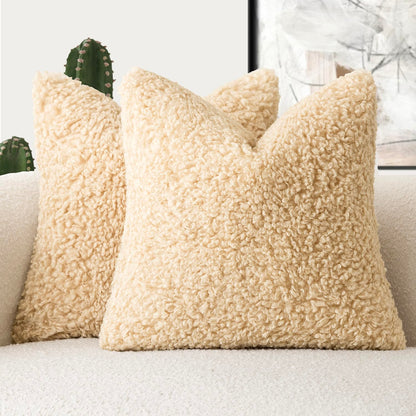 Foindtower Decorative Fuzzy Faux Fur Throw Pillow Covers 24x24 Inch Oatmeal