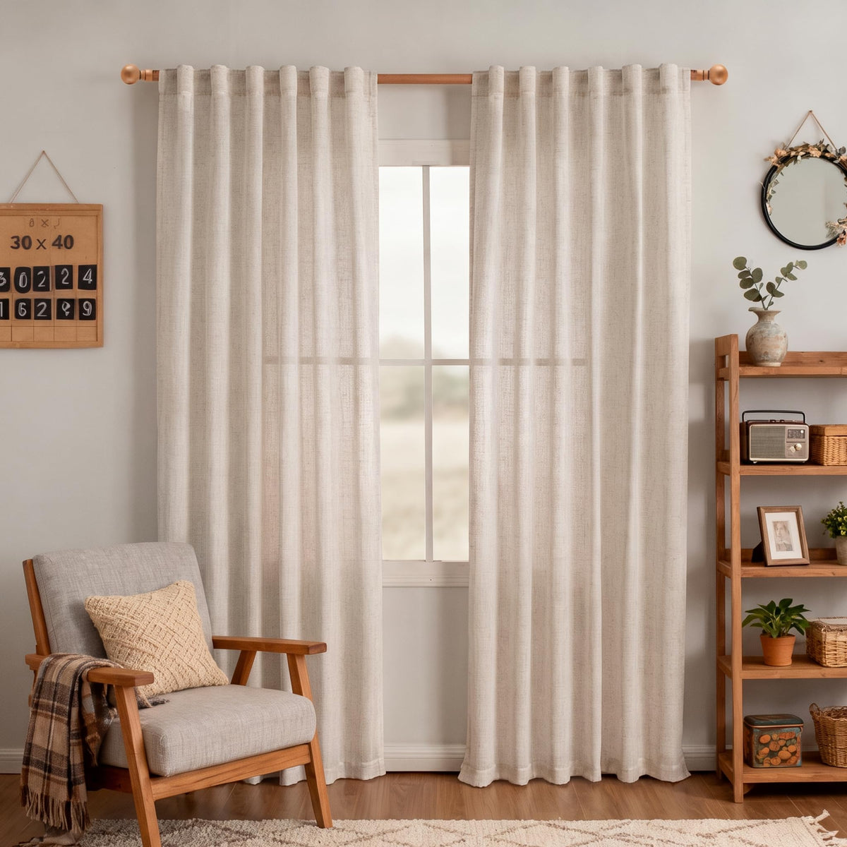 MYSKY HOME Linen Curtains for Living Room, Natural Semi Sheer Curtains & Drapes 84 inches Length 2 Panels Set Farmhouse Country Boho Style Back Tab Draperies for Sliding Glass Door, 50" Wide, Linen