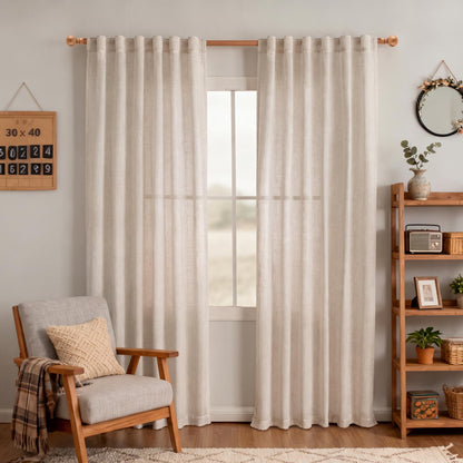 MYSKY HOME Linen Curtains for Living Room, Natural Semi Sheer Curtains & Drapes 84 inches Length 2 Panels Set Farmhouse Country Boho Style Back Tab Draperies for Sliding Glass Door, 50" Wide, Linen