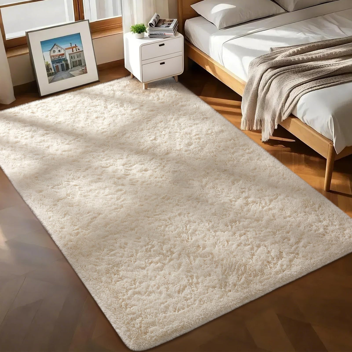 Ophanie Area Rugs for Living Room Bedroom, Washable Non-Slip Fluffy Soft Grey Shag Carpet, Indoor Floor Gray 4x6 Fuzzy Shaggy Living Room Plush Rug for Kids Home Dorm Decor Aesthetic