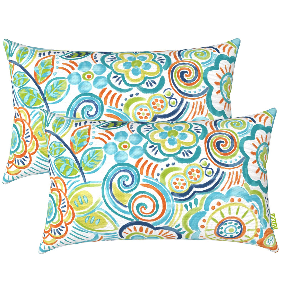 LVTXIII Set of 2 Patio Lumbar Pillows, 12" x 20" Fade Resistant Outdoor Lumbar Pillow with Inners, Fluffy Decorative Garden Lumbar Cushions for Home Patio Coach Sofa Use, Jacobean Black