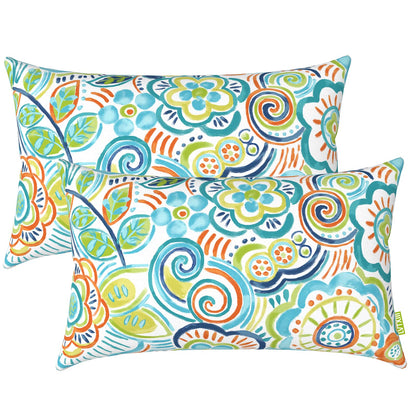 LVTXIII Set of 2 Patio Lumbar Pillows, 12" x 20" Fade Resistant Outdoor Lumbar Pillow with Inners, Fluffy Decorative Garden Lumbar Cushions for Home Patio Coach Sofa Use, Jacobean Black