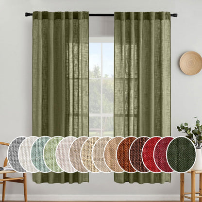 MIULEE Natural White Linen Curtains 52x84 Inch Long for Bedroom Living Room