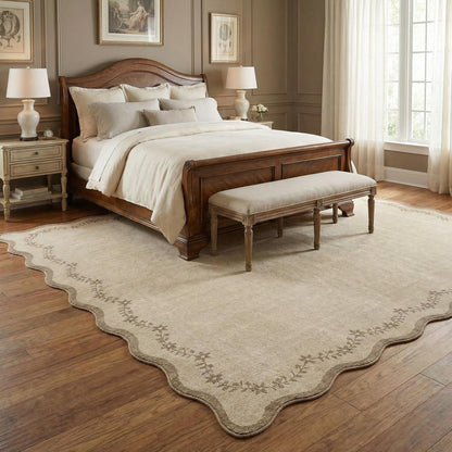 GarveeHome 5x7 Scalloped Area Rug Jute Washable Bedroom Living Room Rug