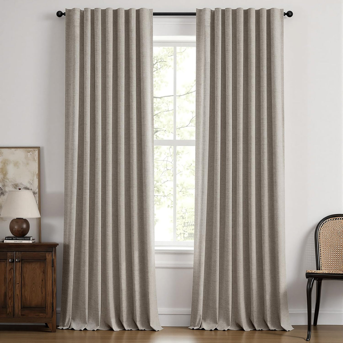 MIULEE 100% Blackout Linen Curtains for Bedroom 42 x 84 Inch Ivory 2 Panels