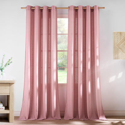 NICETOWN Natural Linen Curtains 84 inch Long 2 Panels Set, Grommet Top Thick Linen Burlap Semi Sheer Vertical Drapes Privacy Assured with Light Filtering for Bedroom/Living Room, W55 x L84