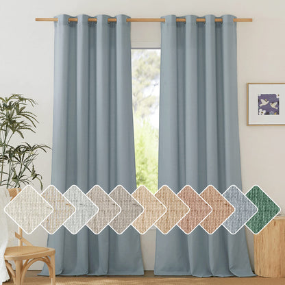 NICETOWN Natural Linen Curtains 84 inch Long 2 Panels Set, Grommet Top Thick Linen Burlap Semi Sheer Vertical Drapes Privacy Assured with Light Filtering for Bedroom/Living Room, W55 x L84