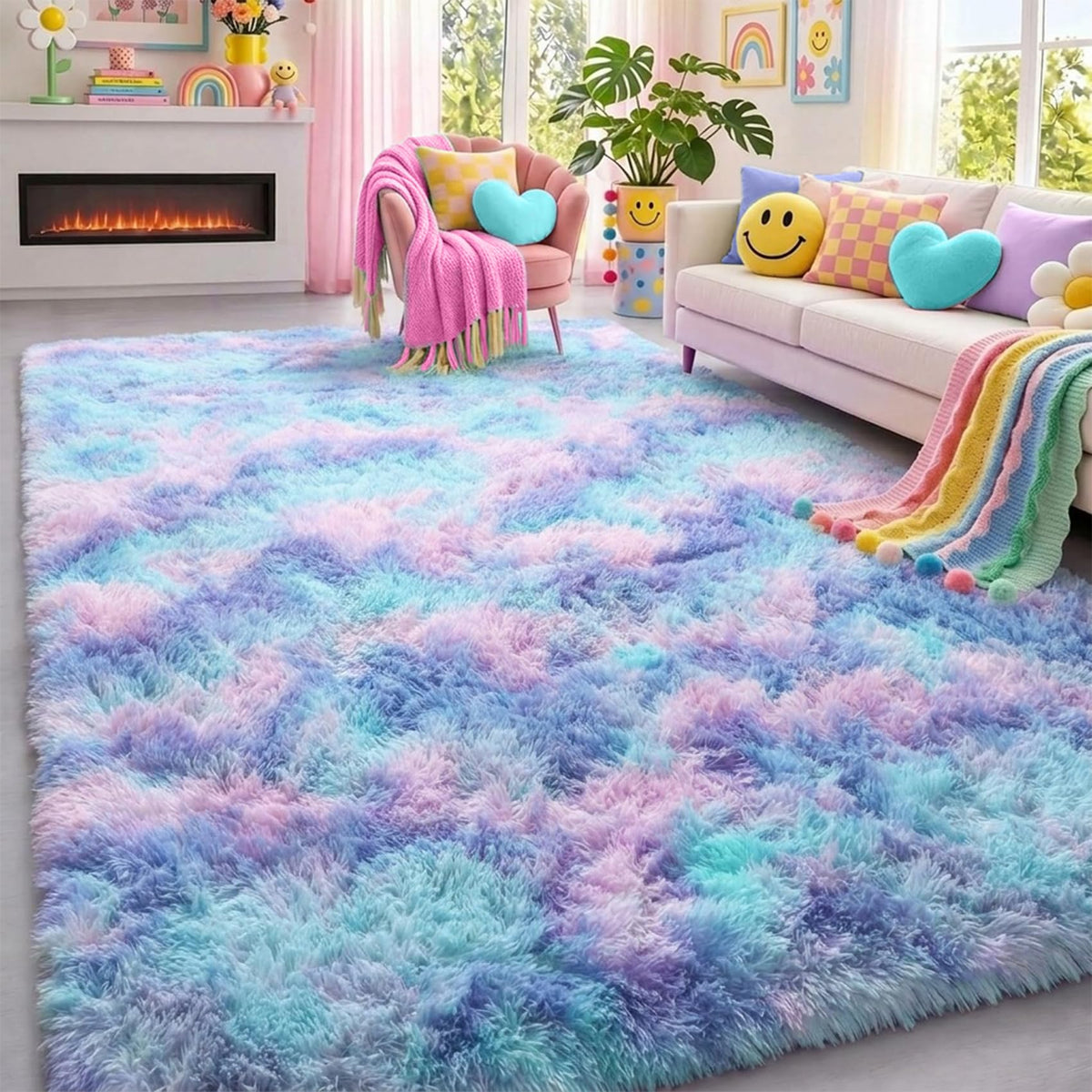 Fluffy Grey Rug for Bedroom 4x6, Modern Area Rugs for Kids Room Living Room