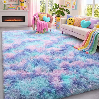 Fluffy Grey Rug for Bedroom 4x6, Modern Area Rugs for Kids Room Living Room