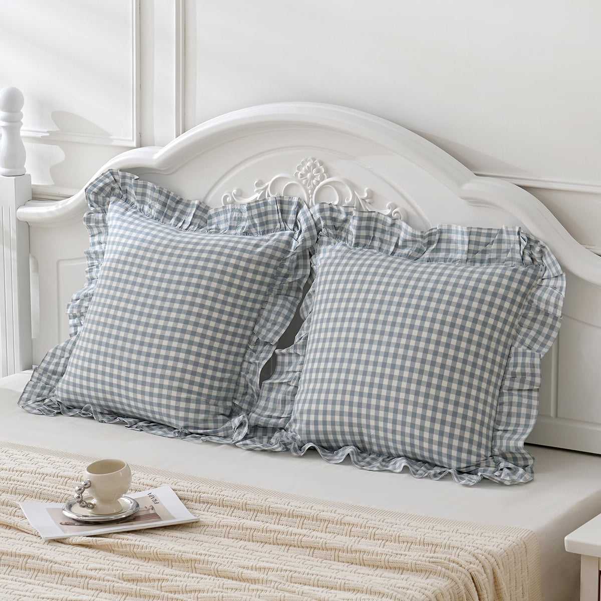 14x36 inches Sage Green Plaid Ruffle Lumbar Pillow Sham 1 Piece