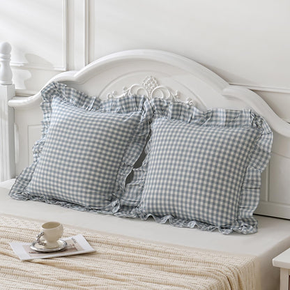 14x36 inches Sage Green Plaid Ruffle Lumbar Pillow Sham 1 Piece
