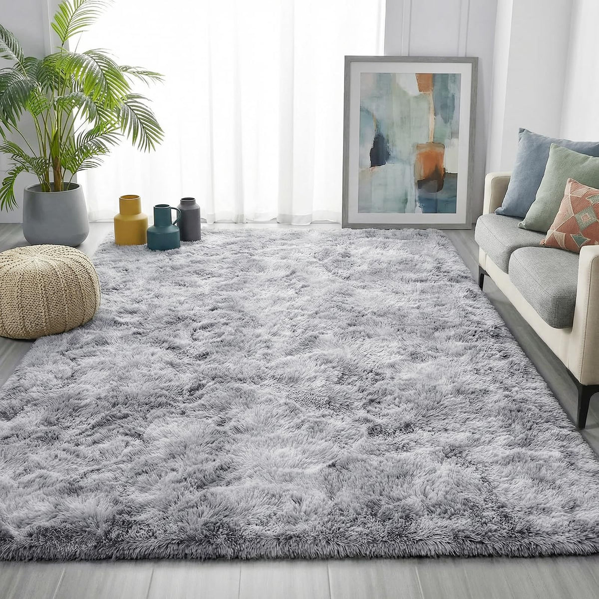 Fluffy Grey Rug for Bedroom 4x6, Modern Area Rugs for Kids Room Living Room