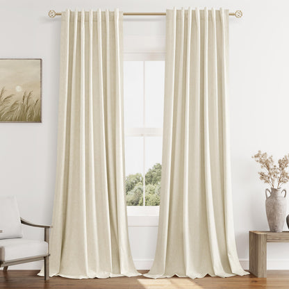 Guken Cream Linen Blackout Curtains 84 Inch Length 2 Panels Set for Living Room Bedroom Back Tab Thermal Insulated 100% Black Out Drapes Room Darkening Window Curtain Ivory Natural Beige