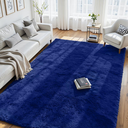 8x10 Fluffy Area Rug for Living Room: Soft Non-Slip Black Bedroom Carpet