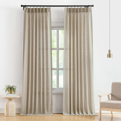 Vision Home Natural Linen Pinch Pleated Semi Sheer Curtains 42Wx90Lx2