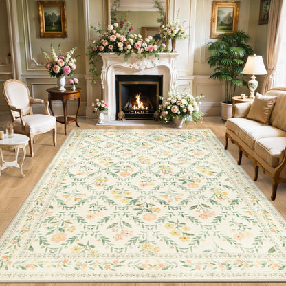 PLHXFR 8x10 Area Rug Living Room: Floral Washable Boho Carpet Dark Green