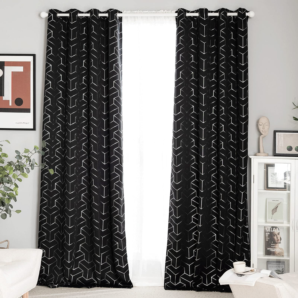 NICETOWN Grey Blackout Striped Pattern Curtains for Living Room, 52 x 84