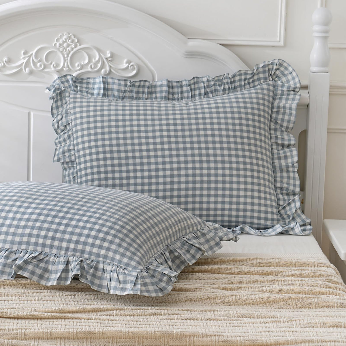 14x36 inches Sage Green Plaid Ruffle Lumbar Pillow Sham 1 Piece