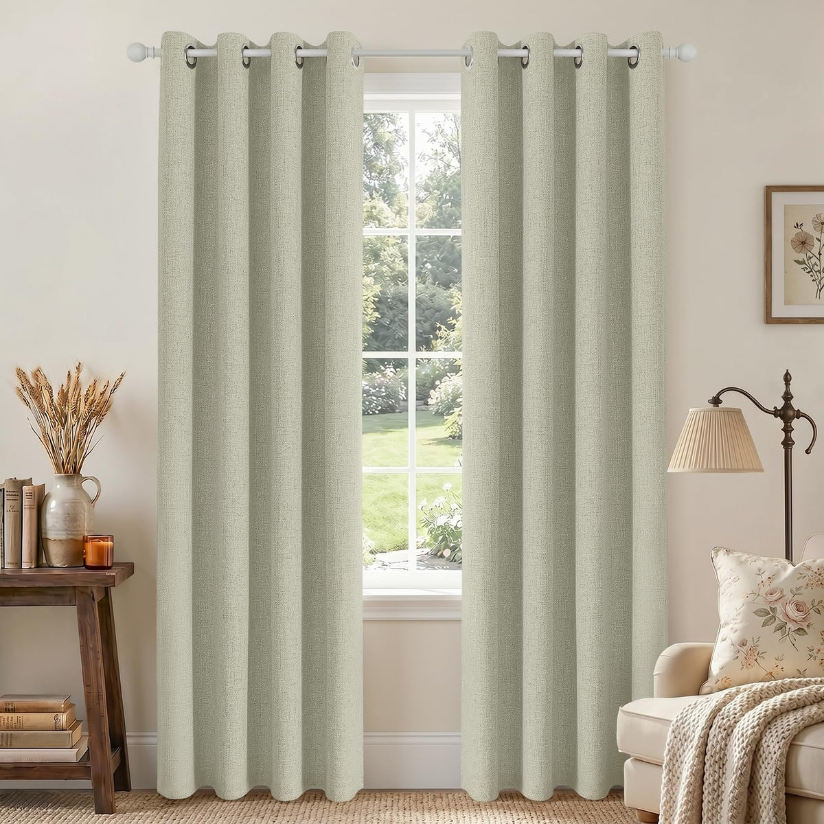 Joydeco 100% Blackout Curtains 63 Inch Length 2 Panels, Greyish White