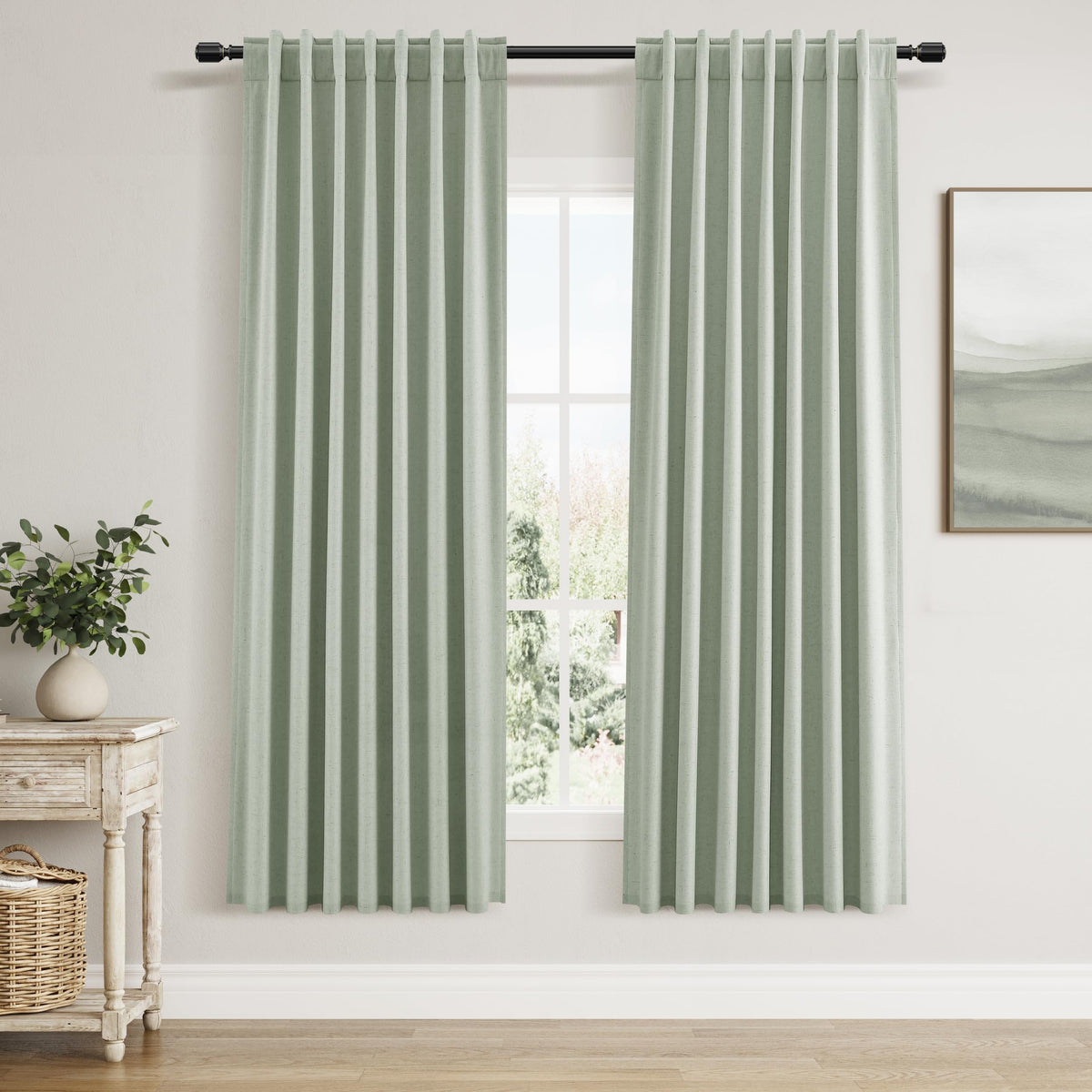 Guken Cream Linen Blackout Curtains 84 Inch Length 2 Panels Set for Living Room Bedroom Back Tab Thermal Insulated 100% Black Out Drapes Room Darkening Window Curtain Ivory Natural Beige