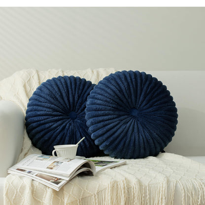 HIG Set of 2 Beige Velvet Decorative Round Pleated Throw Pillows